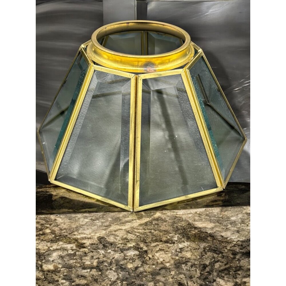 Vintage 8 Panel Brass and Beveled Glass Replacement Shade Globe 5.25" Tall